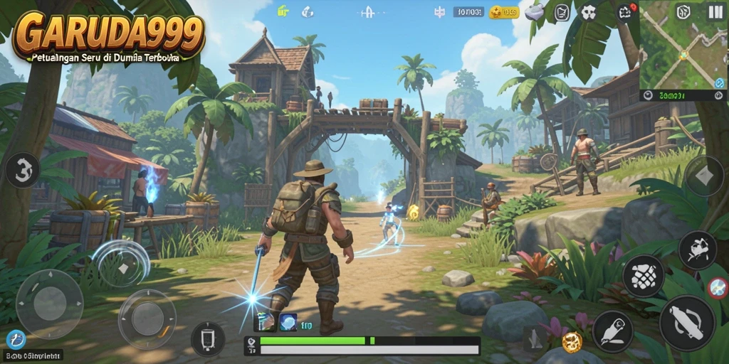 Screenshot gameplay GARUDA999 yang menunjukkan petualangan di dunia terbuka.