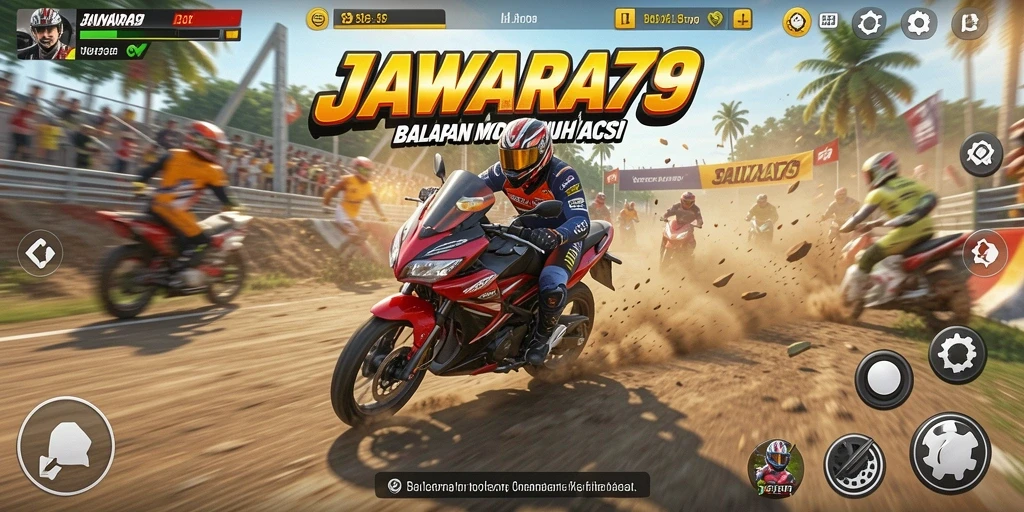 Gameplay mendebarkan di JAWARA79 saat balapan dengan motor.