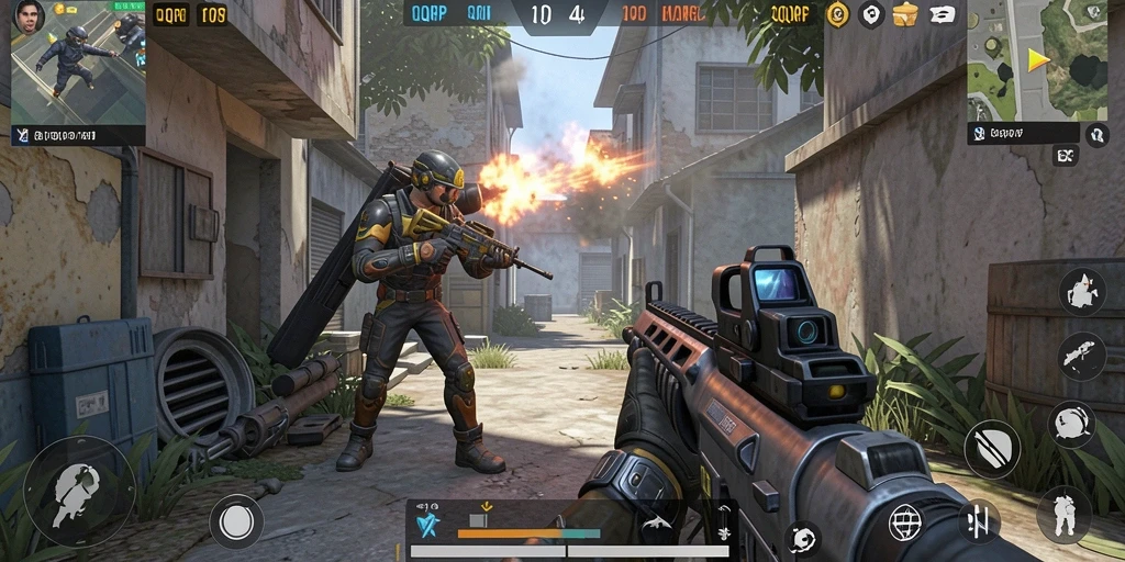 Screenshot permainan QQRP menampilkan aksi seru dalam mode FPS.