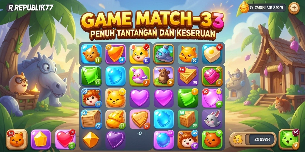 Screenshot menampilkan gameplay seru REPUBLIK77 dengan elemen Match-3.
