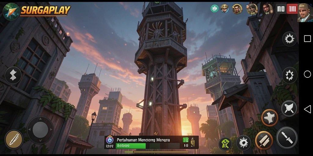 Tampilan gameplay menara pertahanan yang menegangkan di SURGAPLAY.
